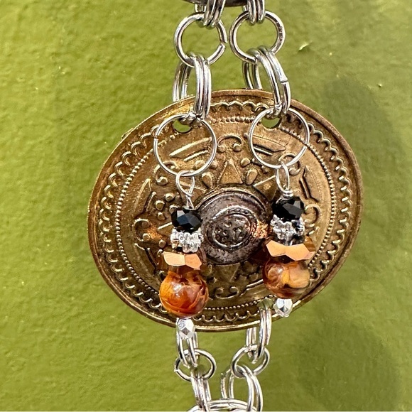 OOAK Assemblage Art Gold & Silver Medallion Pedant Necklace Handmade Steampunk - Picture 6 of 16